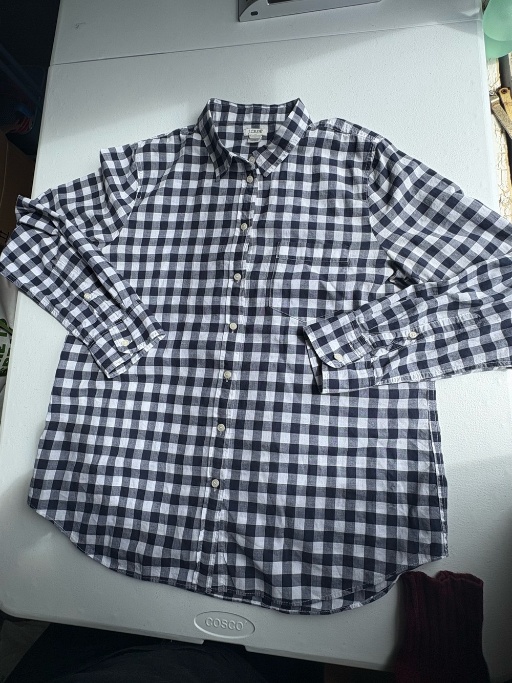 J. Crew Navy and White Gingham Button-Down Shirt